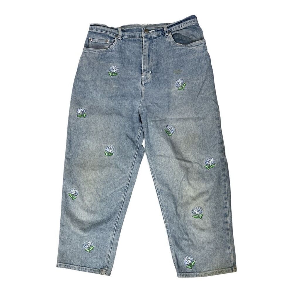 Vintage 80’s Quaker Factory High Rise Floral Embroidered Denim Cropped Jeans 10